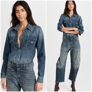 New! Nili Lotan Snap Button Denim Top with raw Hem 💙 Small NWOT!